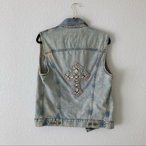 Levi’s rhinestone cross acid wash denim vest
